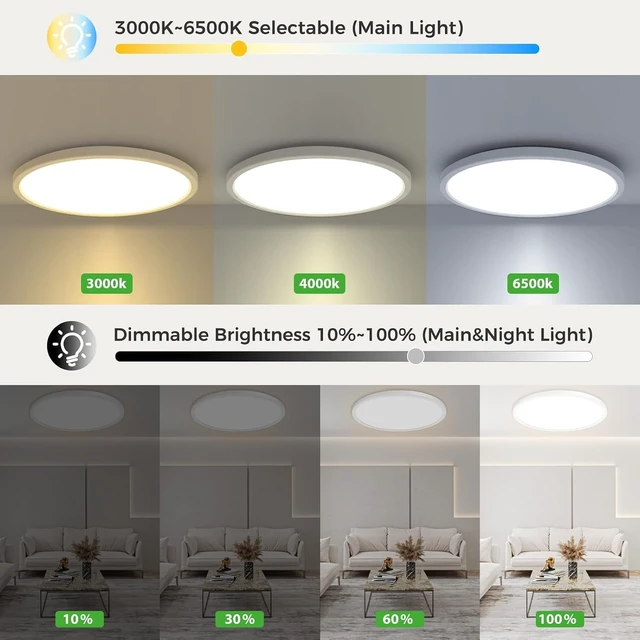 Alt view image 3 of 7 - zemty 12 Inch LED Ceiling Light with Night Light 1800K, 3000K/4000K/6500K Dimmable Light Fixtures with Remote Control,24W 2400lm Flush Mount Ceiling Lamp for Bedroom LivingRoom Bathroom Kitchen-White