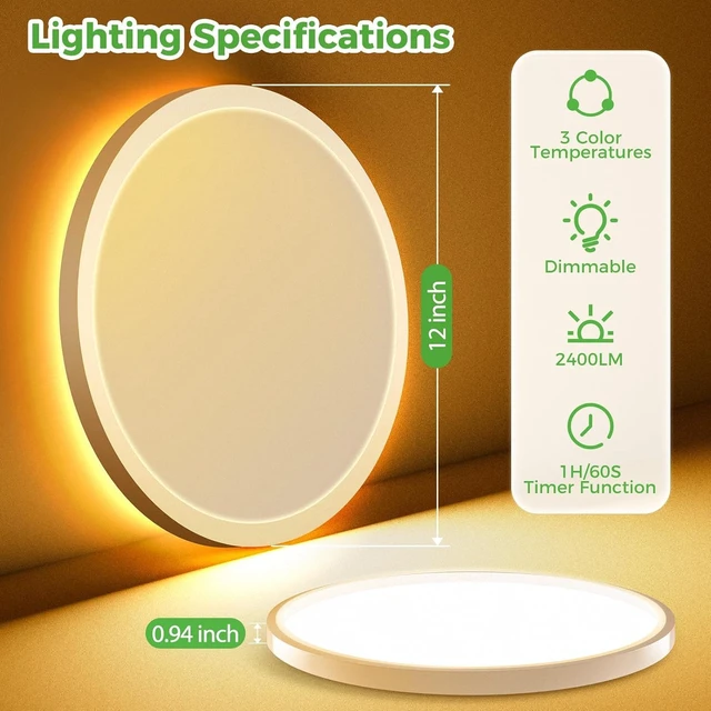 Alt view image 5 of 7 - zemty 12 Inch LED Ceiling Light with Night Light 1800K, 3000K/4000K/6500K Dimmable Light Fixtures with Remote Control,24W 2400lm Flush Mount Ceiling Lamp for Bedroom LivingRoom Bathroom Kitchen-White