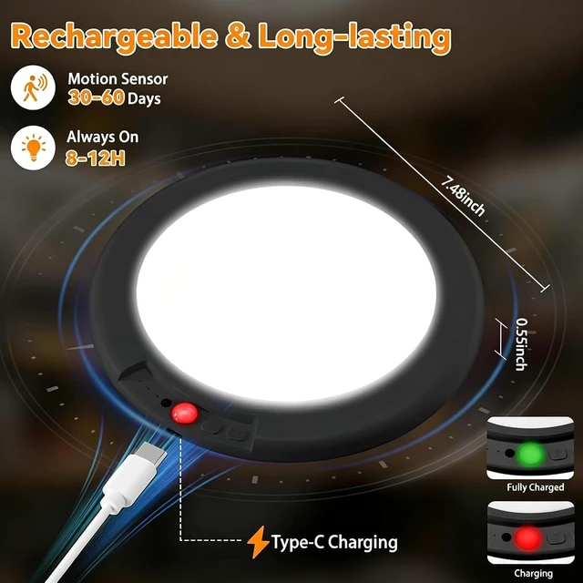 Alt view image 2 of 7 - KYEKIO 2Pack Rechargeable LED Ceiling Light/Shower Light with Remote