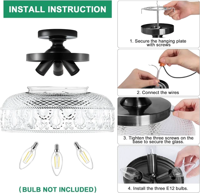 Alt view image 4 of 7 - Lamomo Semi Flush Mount Ceiling Light, Black Hallway Fixture, 12in