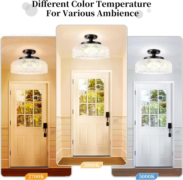 Alt view image 5 of 7 - Lamomo Semi Flush Mount Ceiling Light, Black Hallway Fixture, 12in