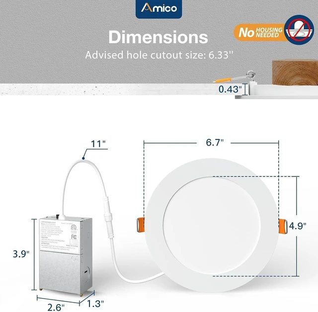Alt view image 5 of 7 - Amico 24 Pack 6 Inch Ultra-Thin LED Recessed Ceiling Light, 5CCT, 1050LM
