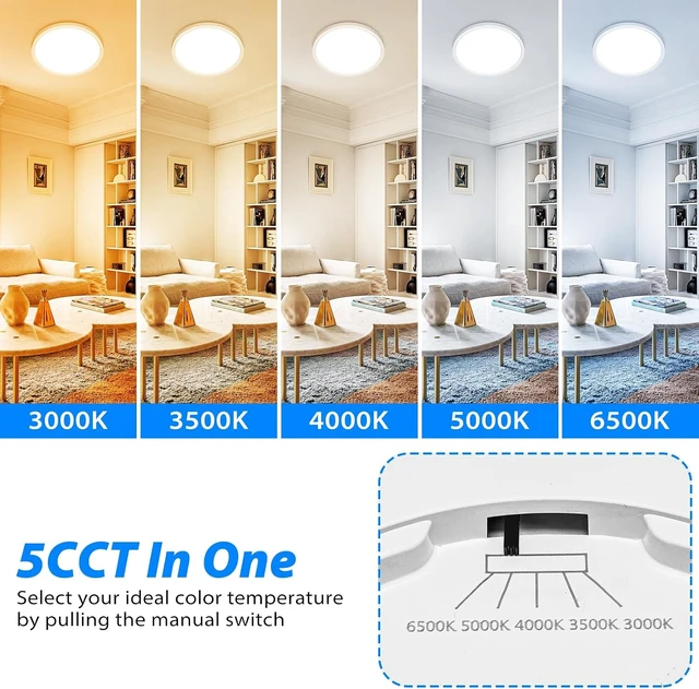 Alt view image 2 of 7 - Peasur 12Inch LED Ceiling Light Flush Mount, 5CCT 3000K-6500K Adjustable Ceiling Light Fixture, 2400LM 24W Bright White Flat Lighting Fixture for Hallway Kitchen Bathroom Bedroom, 6Pack