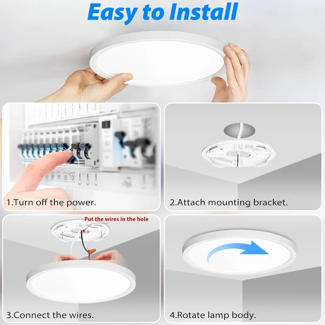Alt view image 7 of 7 - Peasur 12Inch LED Ceiling Light Flush Mount, 5CCT 3000K-6500K Adjustable Ceiling Light Fixture, 2400LM 24W Bright White Flat Lighting Fixture for Hallway Kitchen Bathroom Bedroom, 6Pack
