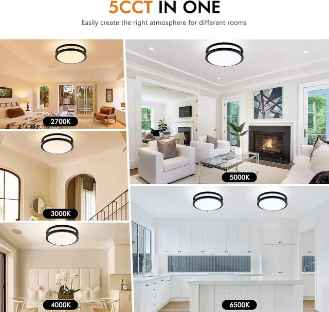 Alt view image 2 of 7 - 2-Pack 10Inch 30W LED Flush Mount Ceiling Light Fixtures Black, Ultra Bright 3200LM Dimmable Ceiling Lights, 5CCT 2700K 3000K 4000K 5000K 6500K, Ceiling Lamps for Kitchen Hallway Bedroom Bathroom
