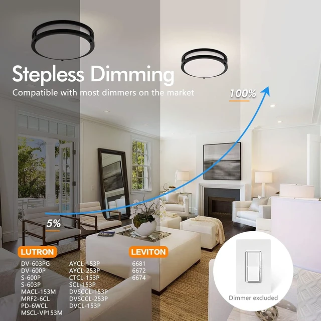 Alt view image 3 of 7 - 2-Pack 10Inch 30W LED Flush Mount Ceiling Light Fixtures Black, Ultra Bright 3200LM Dimmable Ceiling Lights, 5CCT 2700K 3000K 4000K 5000K 6500K, Ceiling Lamps for Kitchen Hallway Bedroom Bathroom