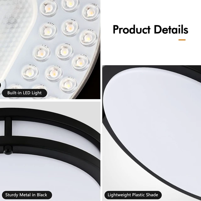 Alt view image 5 of 7 - 2-Pack 10Inch 30W LED Flush Mount Ceiling Light Fixtures Black, Ultra Bright 3200LM Dimmable Ceiling Lights, 5CCT 2700K 3000K 4000K 5000K 6500K, Ceiling Lamps for Kitchen Hallway Bedroom Bathroom