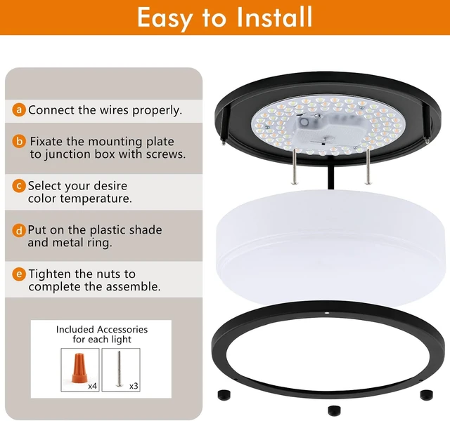 Alt view image 7 of 7 - 2-Pack 10Inch 30W LED Flush Mount Ceiling Light Fixtures Black, Ultra Bright 3200LM Dimmable Ceiling Lights, 5CCT 2700K 3000K 4000K 5000K 6500K, Ceiling Lamps for Kitchen Hallway Bedroom Bathroom
