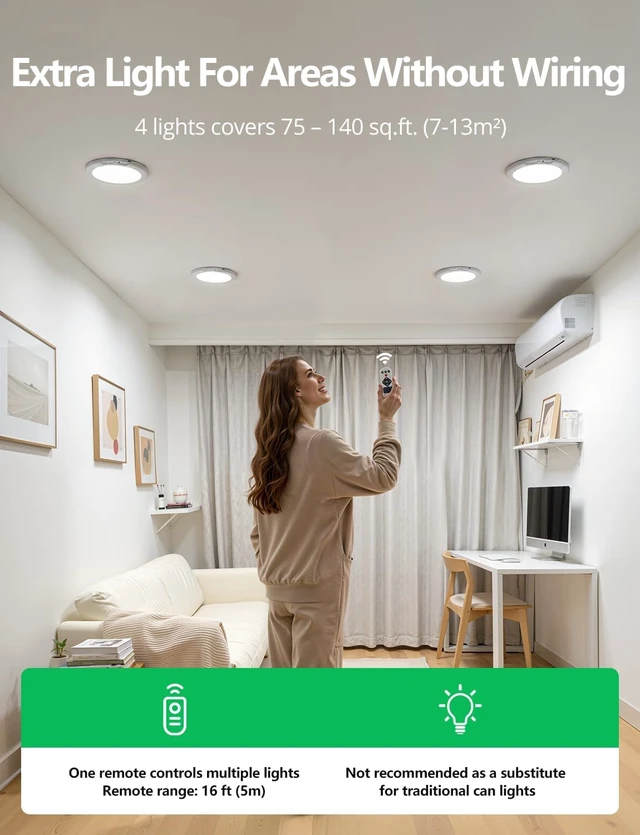 Alt view image 5 of 7 - Bojim Rechargeable Motion Sensor Ceiling Light with Remote Battery Operated