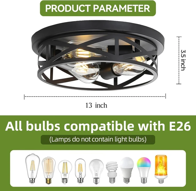 Alt view image 3 of 7 - 13 inch Black Flush Mount Ceiling Light Fixtures,3-Light Modern Hallway Light Fixtures Ceiling, Black Lights Fixture Ceiling Mount for Farmhouse,Kitchen, Bedroom (1 Pack)