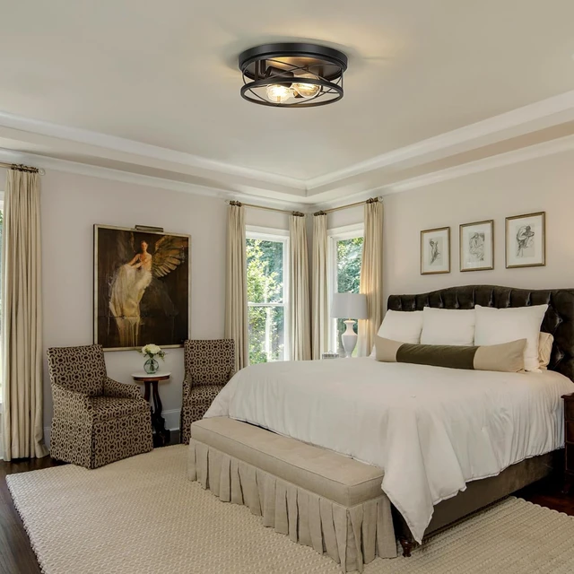 Alt view image 5 of 7 - Farmhouse Lights,Black Industrial 2 Pack Round Metal Flush Mount Hallway & Bedroom Ceiling Lamp, Kitchen Round Lights (Bulbs Not Included)