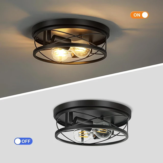 Alt view image 7 of 7 - Farmhouse Lights,Black Industrial 2 Pack Round Metal Flush Mount Hallway & Bedroom Ceiling Lamp, Kitchen Round Lights (Bulbs Not Included)