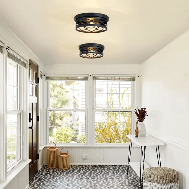 Alt view image 2 of 7 - 2 Pack Flush Mount Ceiling Light,Black 2-Light Hallway Light Fixtures Ceiling for Kitchen Entryway Bedroom Hall,E26 Base
