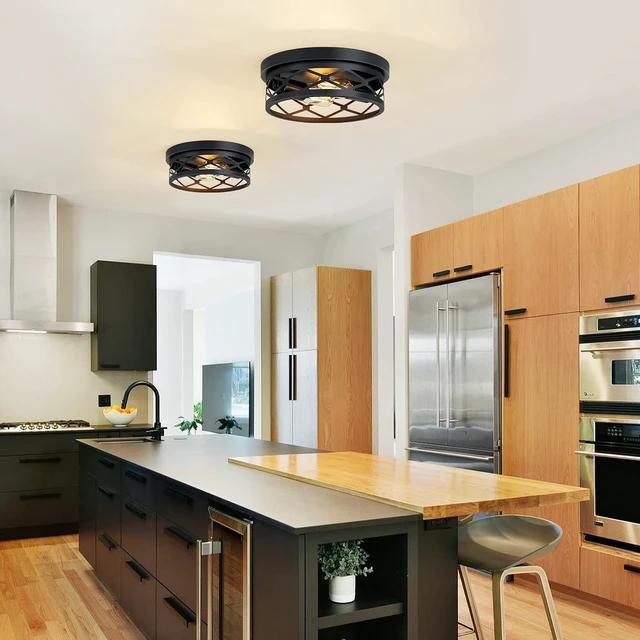 Alt view image 3 of 7 - 2 Pack Flush Mount Ceiling Light,Black 2-Light Hallway Light Fixtures Ceiling for Kitchen Entryway Bedroom Hall,E26 Base