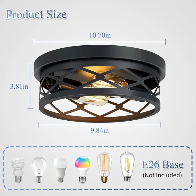 Alt view image 4 of 7 - 2 Pack Flush Mount Ceiling Light,Black 2-Light Hallway Light Fixtures Ceiling for Kitchen Entryway Bedroom Hall,E26 Base