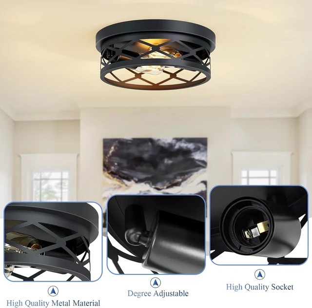 Alt view image 5 of 7 - 2 Pack Flush Mount Ceiling Light,Black 2-Light Hallway Light Fixtures Ceiling for Kitchen Entryway Bedroom Hall,E26 Base