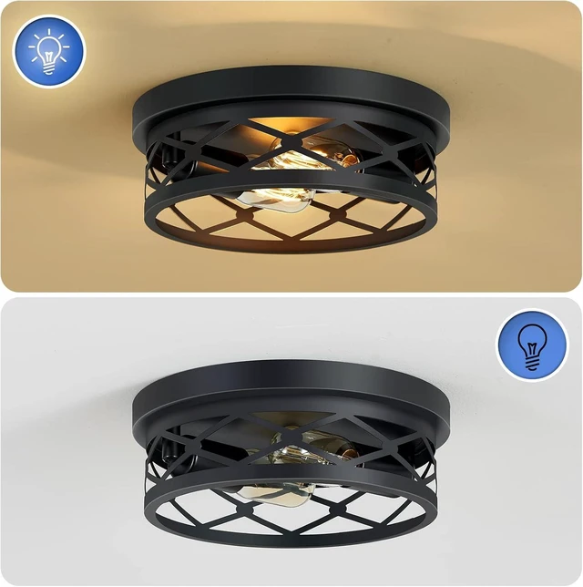 Alt view image 6 of 7 - 2 Pack Flush Mount Ceiling Light,Black 2-Light Hallway Light Fixtures Ceiling for Kitchen Entryway Bedroom Hall,E26 Base