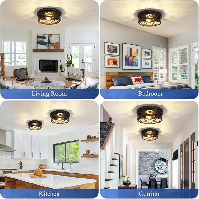 Alt view image 7 of 7 - 2 Pack Flush Mount Ceiling Light,Black 2-Light Hallway Light Fixtures Ceiling for Kitchen Entryway Bedroom Hall,E26 Base