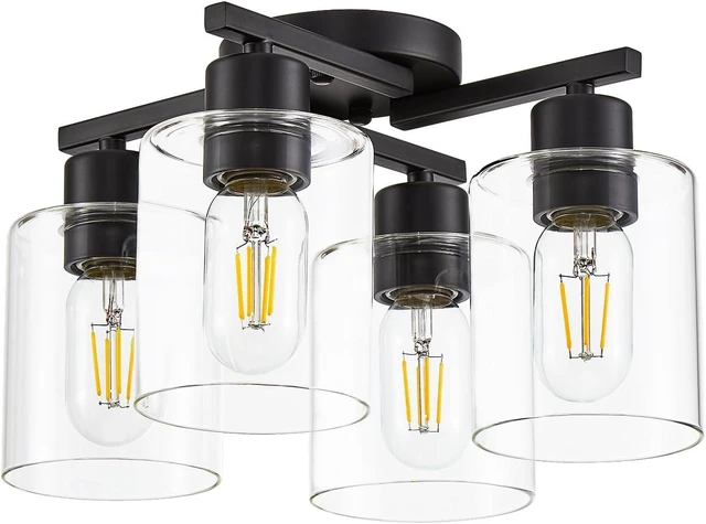 Main image of Kitchen Lighting Fixtures Ceiling, Black Semi Flush Mount Ceiling Light, 4 Light Kitchen Light Fixtures Cieling Lights with Clear Glass Shade for Bedroom Foyer Farmhouse Hallway