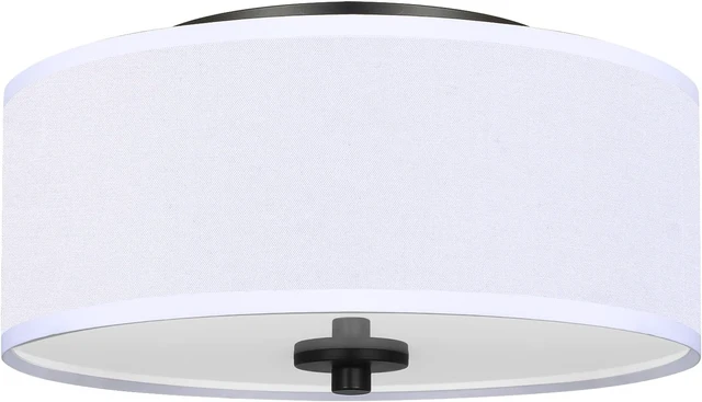 Alt view image 4 of 7 - 2-Light Flush Mount Ceiling Light Fixture, 12 Modern Close to Ceiling Light with White Fabric Drum Shade, Round Ceiling Light for Bedroom Hallway Living Room Bathroom Dining Kitchen