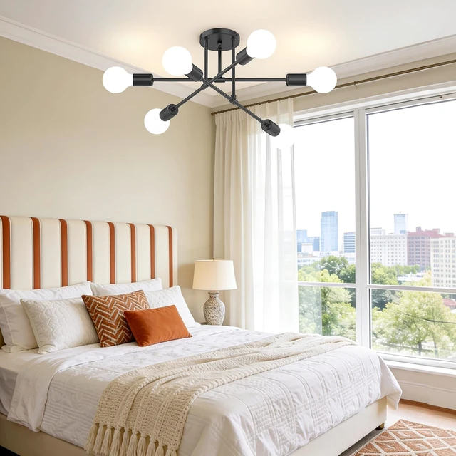 Alt view image 2 of 7 - Phaosio 22" Modern Sputnik Chandelier,6-Light Ceiling Lights Fixture Black