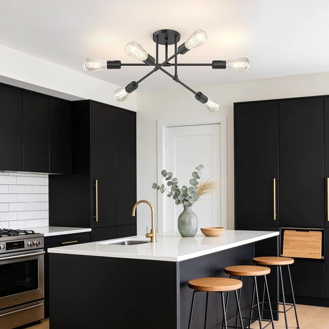 Alt view image 3 of 7 - Phaosio 22" Modern Sputnik Chandelier,6-Light Ceiling Lights Fixture Black