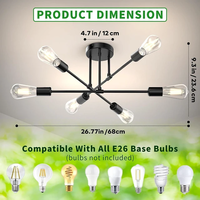 Alt view image 5 of 7 - Phaosio 22" Modern Sputnik Chandelier,6-Light Ceiling Lights Fixture Black