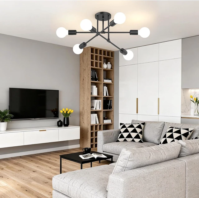 Alt view image 7 of 7 - Phaosio 22" Modern Sputnik Chandelier,6-Light Ceiling Lights Fixture Black