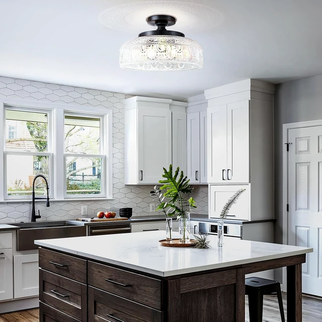 Alt view image 6 of 7 - Lamomo Semi Flush Mount Ceiling Light, Black Hallway Fixture, 12in