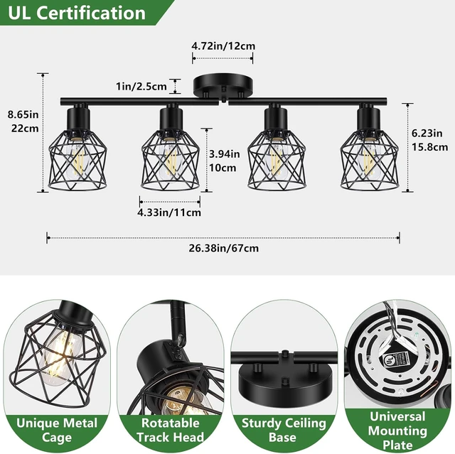 Alt view image 2 of 7 - Baocuz 4-Lights Semi Flush Mount Ceiling Light, Adjustable Multi-Directional Light Fixtures, Rotatable Farmhouse Light Fixtures Mount with Metal Cage for Dining Room, Living Room