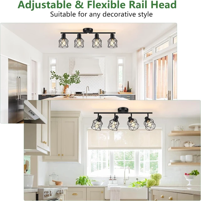 Alt view image 5 of 7 - Baocuz 4-Lights Semi Flush Mount Ceiling Light, Adjustable Multi-Directional Light Fixtures, Rotatable Farmhouse Light Fixtures Mount with Metal Cage for Dining Room, Living Room