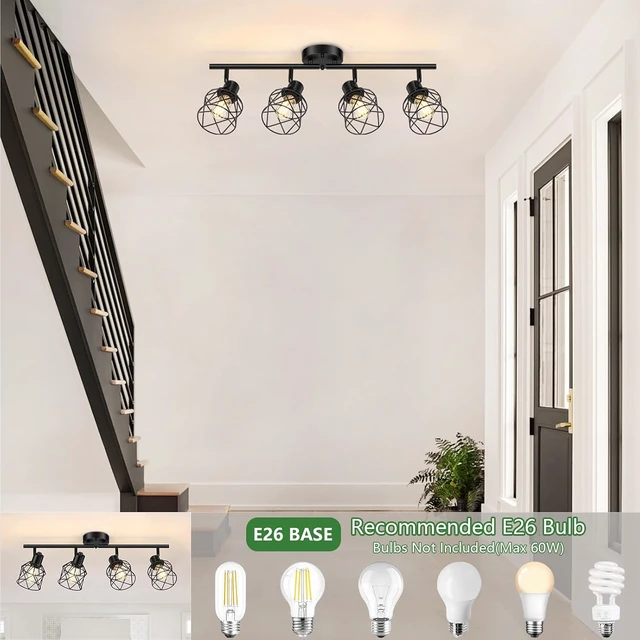 Alt view image 4 of 7 - Baocuz 4-Lights Semi Flush Mount Ceiling Light, Adjustable Multi-Directional Light Fixtures, Rotatable Farmhouse Light Fixtures Mount with Metal Cage for Dining Room, Living Room