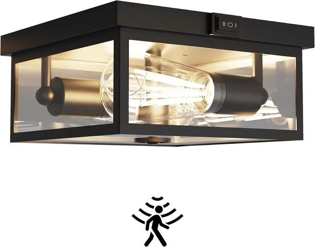 Main image of Outdoor Ceiling Light with Motion Sensor, Flush Mount Porch Light, Exterior Light Fixture with Clear Glass, Dusk to Dawn 2-Light Fixture for Patio,Porch (8.5 in)