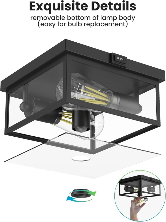 Alt view image 4 of 7 - Outdoor Ceiling Light with Motion Sensor, Flush Mount Porch Light, Exterior Light Fixture with Clear Glass, Dusk to Dawn 2-Light Fixture for Patio,Porch (8.5 in)