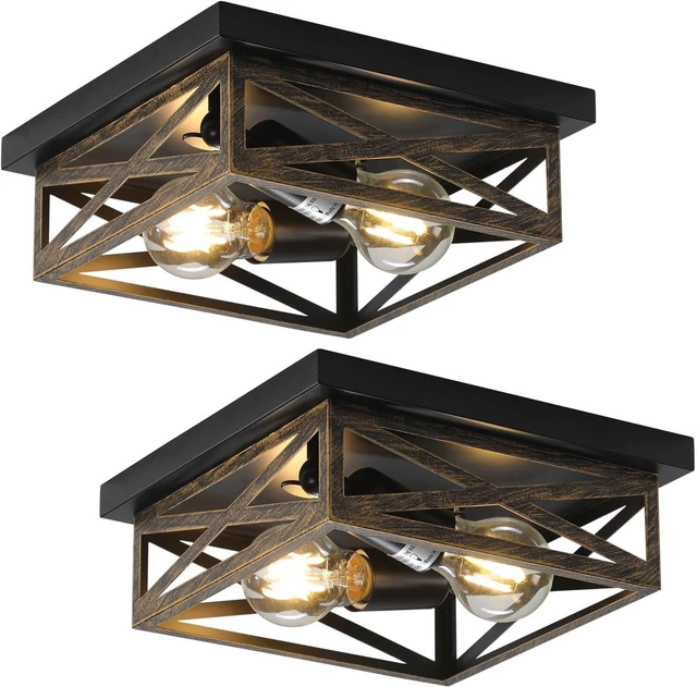 Main image of 2Pack Rustic Flush Mount Ceiling Light Fixture, Modern Farmhouse Light Fixture, Kitchen Hallway Light Fixtures for Bedroom,Dining Room Entryway,Industrial Metal Cage Ceiling Light