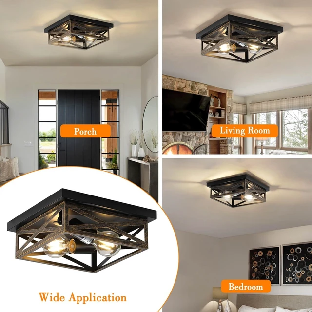 Alt view image 3 of 7 - 2Pack Rustic Flush Mount Ceiling Light Fixture, Modern Farmhouse Light Fixture, Kitchen Hallway Light Fixtures for Bedroom,Dining Room Entryway,Industrial Metal Cage Ceiling Light
