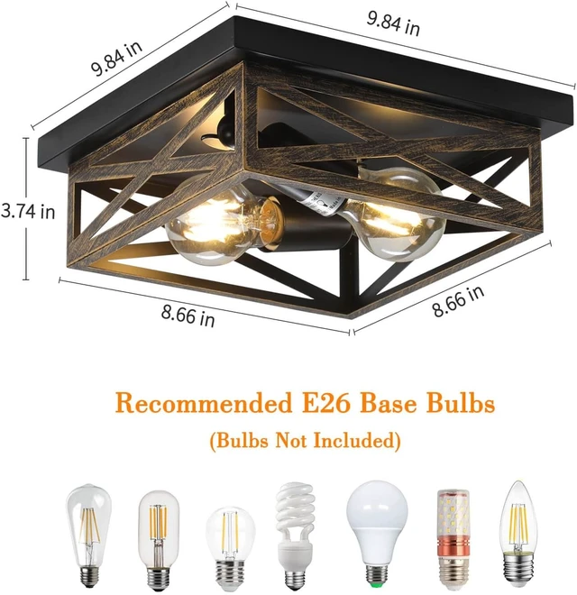 Alt view image 6 of 7 - 2Pack Rustic Flush Mount Ceiling Light Fixture, Modern Farmhouse Light Fixture, Kitchen Hallway Light Fixtures for Bedroom,Dining Room Entryway,Industrial Metal Cage Ceiling Light