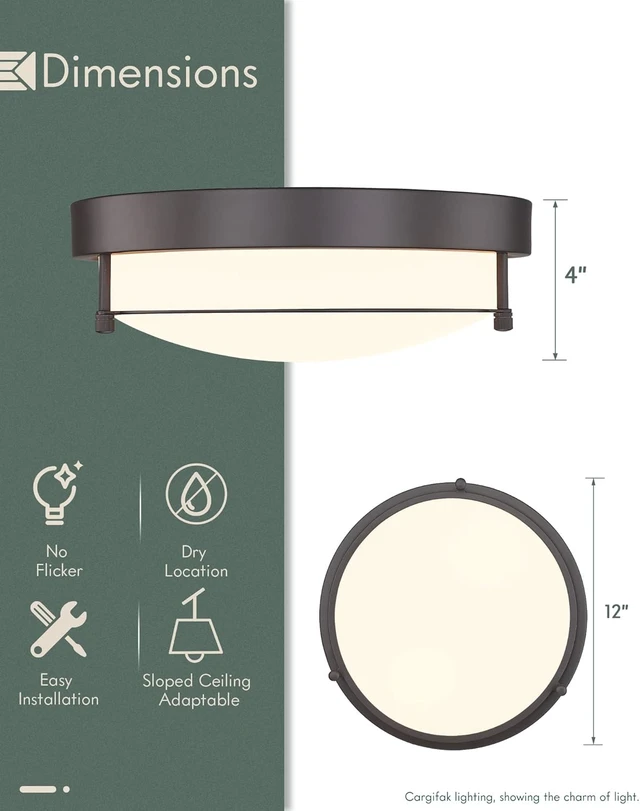 Alt view image 5 of 7 - 12 inch Flush Mount Ceiling Light, 2-Light Close to Ceiling Light Fixtures with Oil Rubbed Bronze Finish for Bathroom Bedroom Kitchen Hallway, 4822-ORB