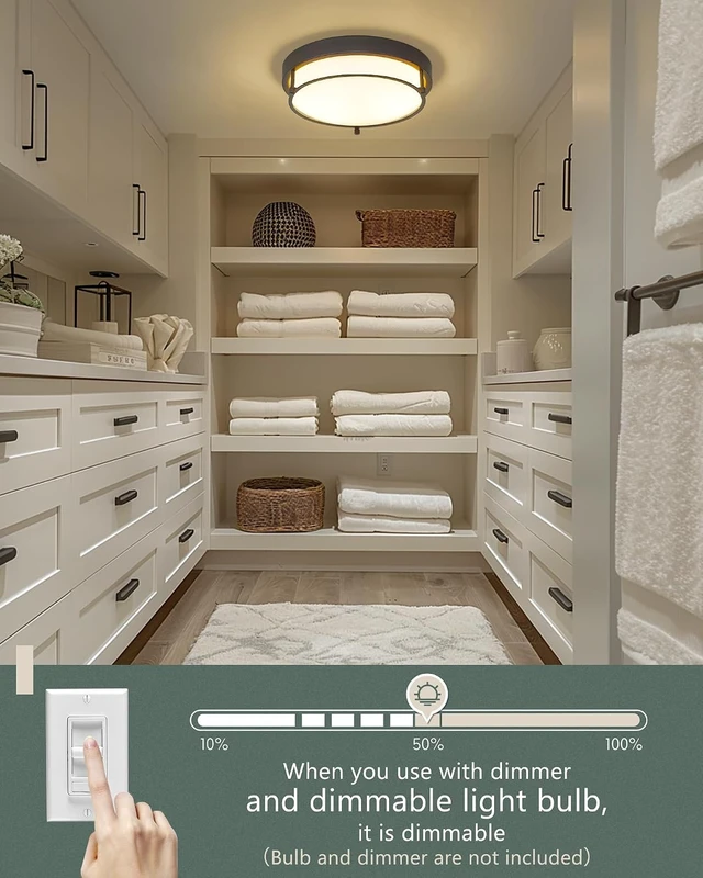 Alt view image 7 of 7 - 12 inch Flush Mount Ceiling Light, 2-Light Close to Ceiling Light Fixtures with Oil Rubbed Bronze Finish for Bathroom Bedroom Kitchen Hallway, 4822-ORB