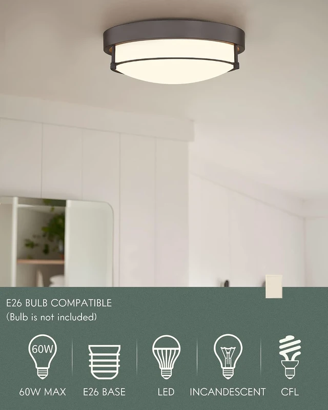 Alt view image 3 of 7 - 12 inch Flush Mount Ceiling Light, 2-Light Close to Ceiling Light Fixtures with Oil Rubbed Bronze Finish for Bathroom Bedroom Kitchen Hallway, 4822-ORB
