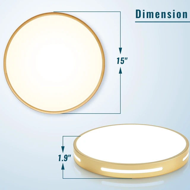 Alt view image 5 of 7 - Gold LED Ceiling Light Fixture Flush Mount 15 inch 36W Set of 2, Dimmable Kitchen Lighting Fixtures LED, Modern Light Fixtures Ceiling Mount for Bedroom, Bathroom, Living Room
