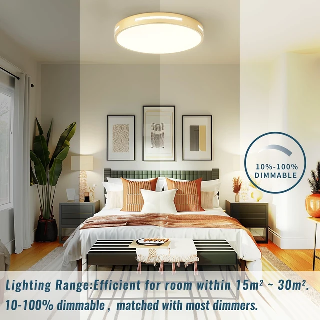 Alt view image 4 of 7 - Gold LED Ceiling Light Fixture Flush Mount 15 inch 36W Set of 2, Dimmable Kitchen Lighting Fixtures LED, Modern Light Fixtures Ceiling Mount for Bedroom, Bathroom, Living Room