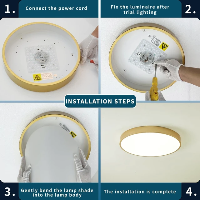 Alt view image 6 of 7 - Gold Flush Mount Ceiling Light Fixture LED,24W Bedroom Light Fixture Ceiling Mount Dimmable Set of 2,12 inch Close to Ceiling Light Fixture 5CCT for Kitchen, Bathroom, Living Room