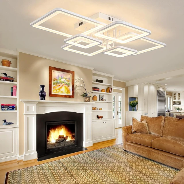 Alt view image 2 of 7 - Shine LUEST Modern LED Ceiling Lights for Bedroom Dimmable Modern 6 Ring Square Ceiling Lights for Living Room with Remote Control White Bedroom Ceiling Lamp Fixures for Kitchen,Bathroom,Balcony