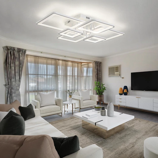 Alt view image 3 of 7 - Shine LUEST Modern LED Ceiling Lights for Bedroom Dimmable Modern 6 Ring Square Ceiling Lights for Living Room with Remote Control White Bedroom Ceiling Lamp Fixures for Kitchen,Bathroom,Balcony