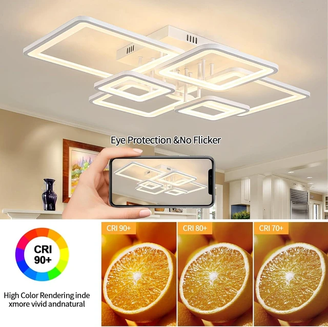 Alt view image 6 of 7 - Shine LUEST Modern LED Ceiling Lights for Bedroom Dimmable Modern 6 Ring Square Ceiling Lights for Living Room with Remote Control White Bedroom Ceiling Lamp Fixures for Kitchen,Bathroom,Balcony