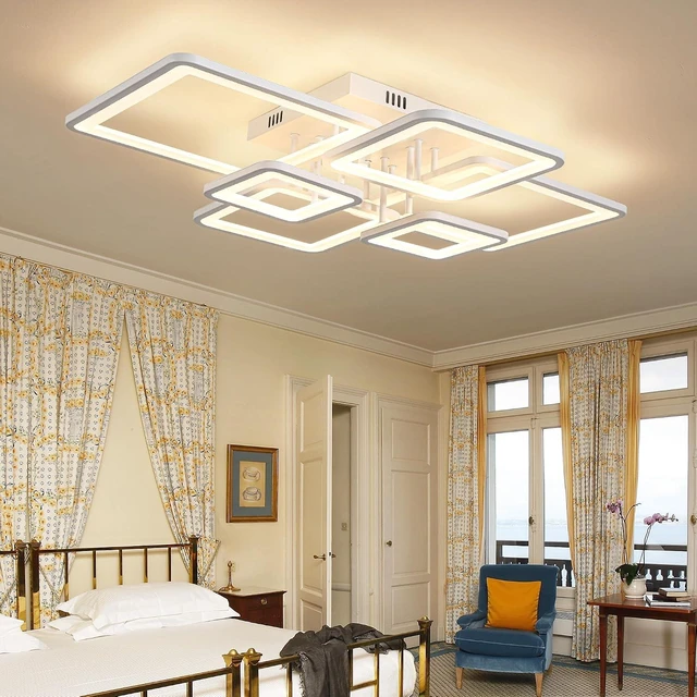 Alt view image 7 of 7 - Shine LUEST Modern LED Ceiling Lights for Bedroom Dimmable Modern 6 Ring Square Ceiling Lights for Living Room with Remote Control White Bedroom Ceiling Lamp Fixures for Kitchen,Bathroom,Balcony