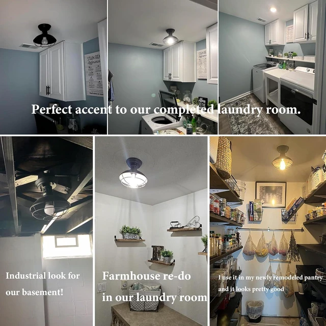 Alt view image 2 of 7 - FRIDEKO HOME 3 Pack Flush Mount Ceiling Light Industrial Farmhouse Ceiling Light Fixture Rustic Copper Metal Cage Flush Mount Light Fixture E26 Base for Hallway Foyer Kitchen Porch Black