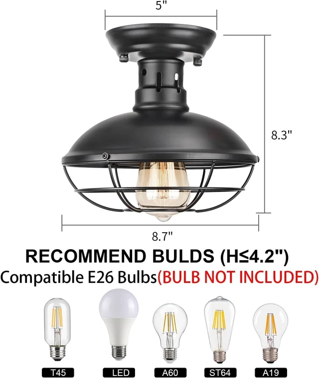 Alt view image 5 of 7 - FRIDEKO HOME 3 Pack Flush Mount Ceiling Light Industrial Farmhouse Ceiling Light Fixture Rustic Copper Metal Cage Flush Mount Light Fixture E26 Base for Hallway Foyer Kitchen Porch Black