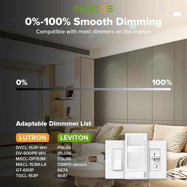 Alt view image 6 of 7 - MAILCOS 12 Pack 6 Inch 5CCT Ultra-Thin LED Recessed Ceiling Light with Junction Box, 2700K-5000K Selectable, 1050LM High Brightness, Dimmable Canless Wafer Downlight, 12W 120V, ETL